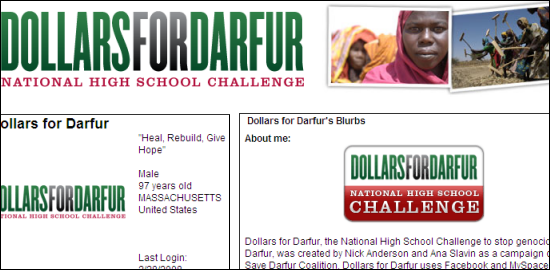 Dollars for Darfur: MySpace Sample Myspace Design Sample